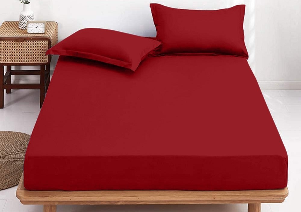 Drap housse rouge en coton 120x190